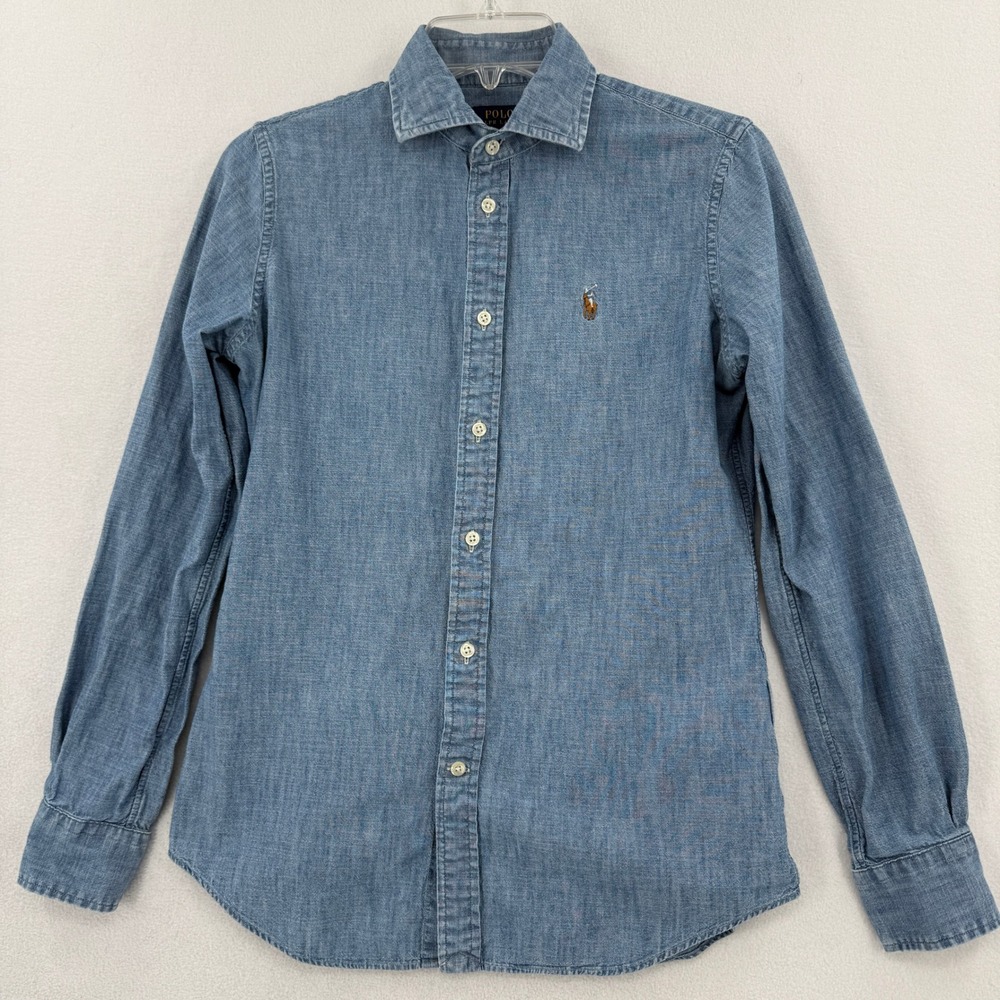Polo Ralph Lauren Chambray Button Down Shirt Women 6 Blue Denim Slim Fit Pony